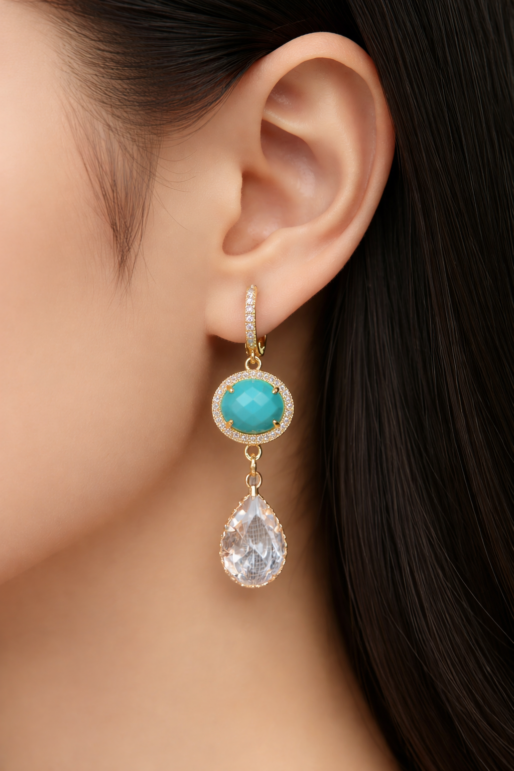 Jayne earrings (powder clear quartz and turquoise limited edition)