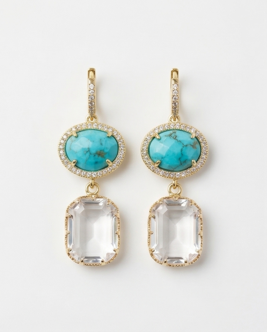 Jayne earrings (powder clear quartz and turquoise limited edition)