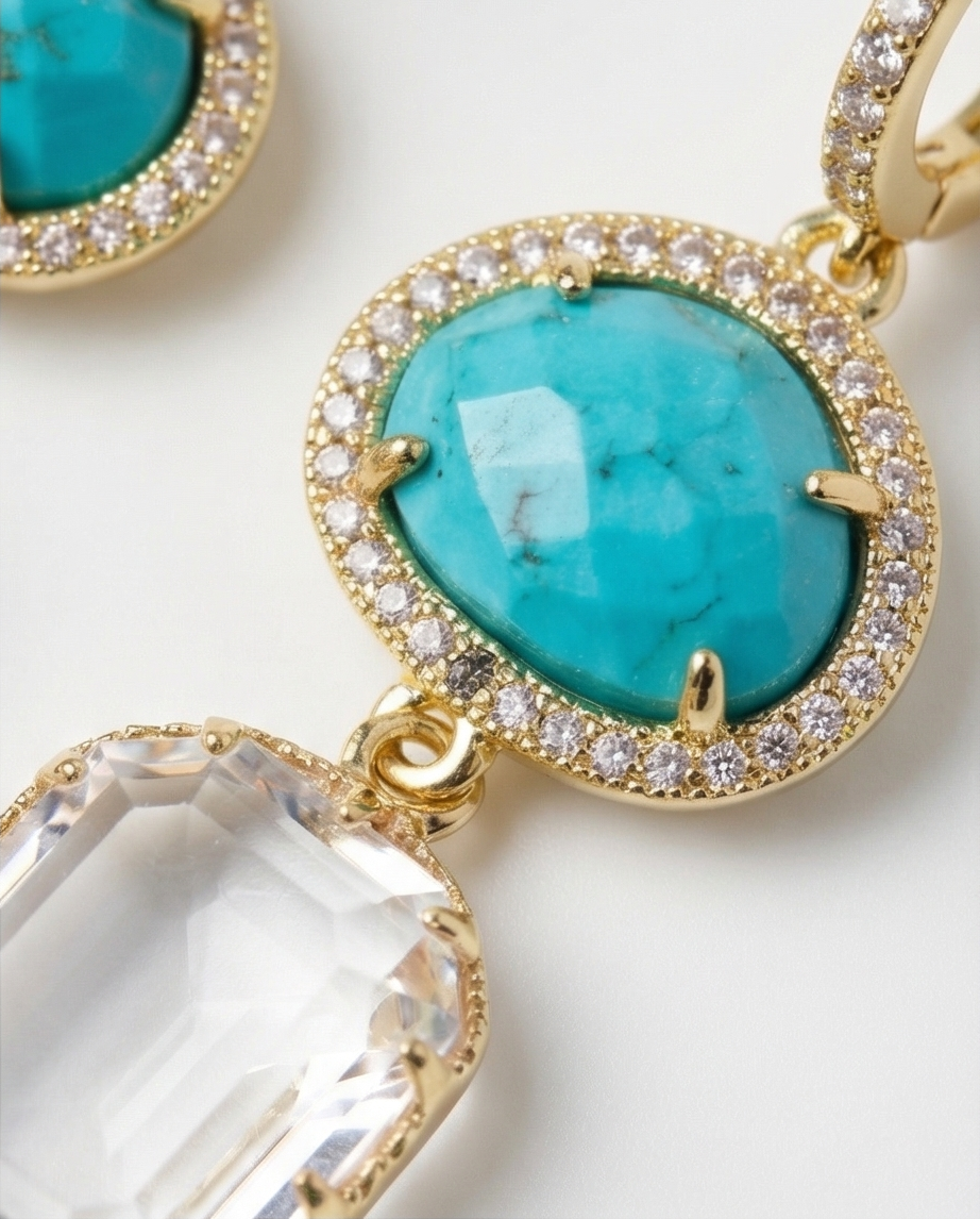 Jayne earrings (powder clear quartz and turquoise limited edition)